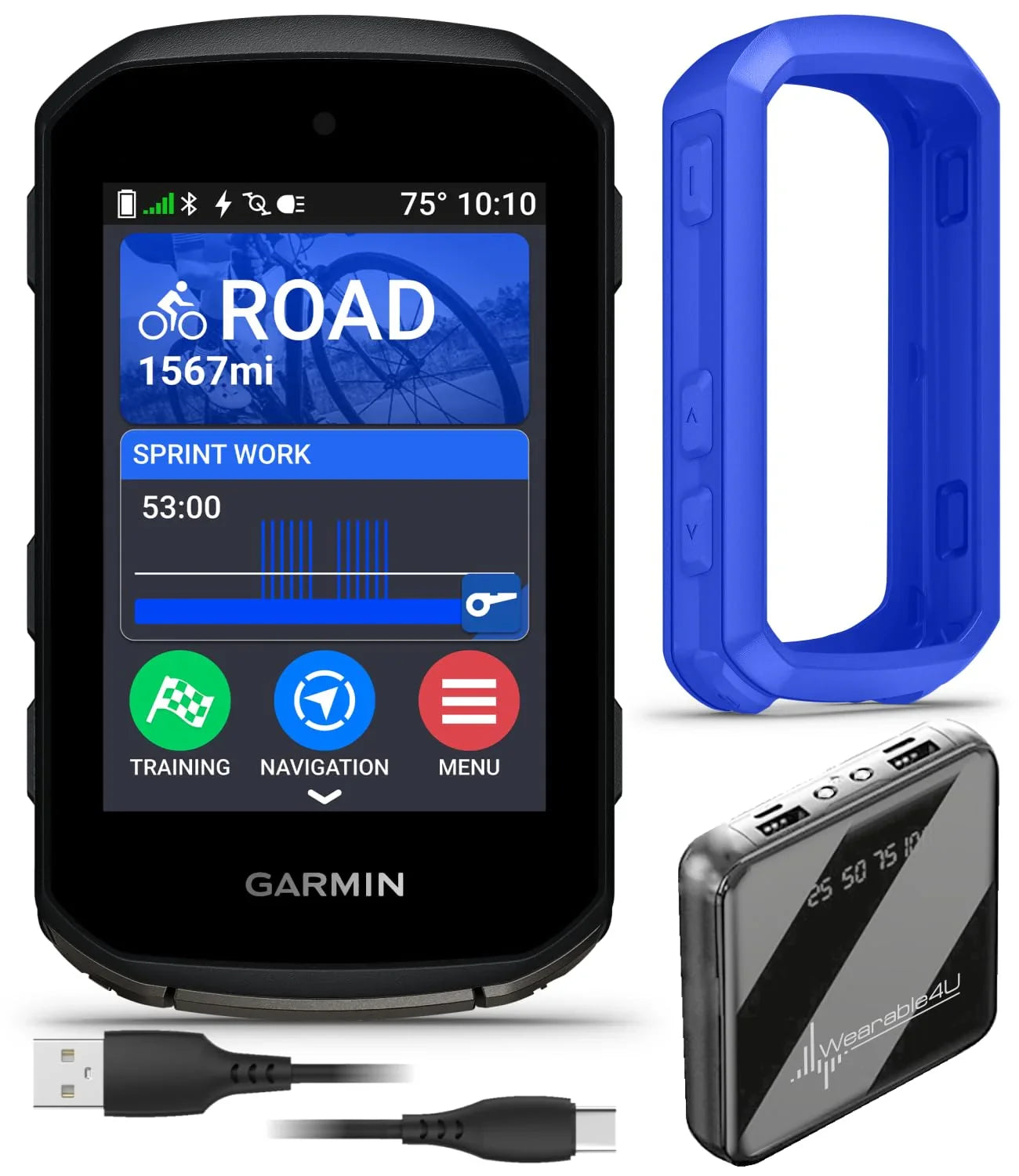 Garmin Edge 850 Compact GPS Cycling Computer, 2.7" Color Touchscreen Display, Bike-Specific Mapping, Advanced Training & Performance Insights + Blue Silicone Case w/ Wearable4U PowerBank Bundle